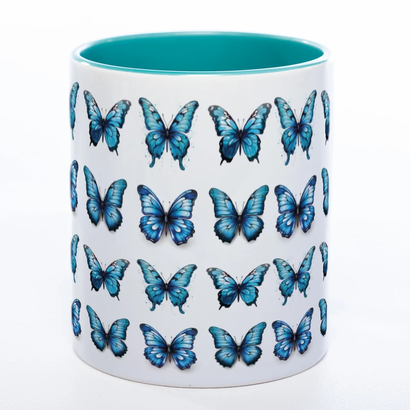 Spülmaschinenfeste Tasse mit vielen blauen Schmetterlingen Variante 2 - Kaffeetasse
