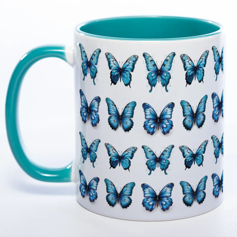 Spülmaschinenfeste Tasse mit vielen blauen Schmetterlingen Variante 2 - Kaffeetasse