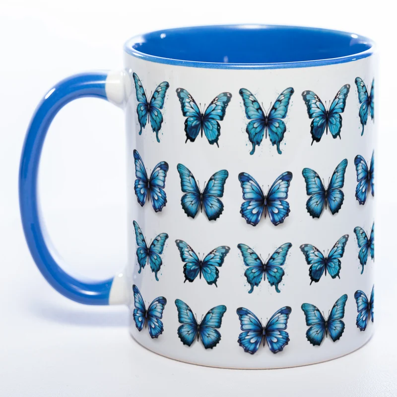 Spülmaschinenfeste Tasse mit vielen blauen Schmetterlingen Variante 2 - Kaffeetasse