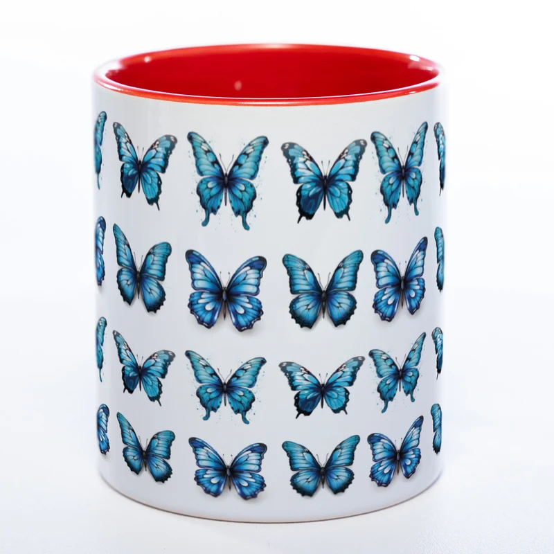 Spülmaschinenfeste Tasse mit vielen blauen Schmetterlingen Variante 2 - Kaffeetasse