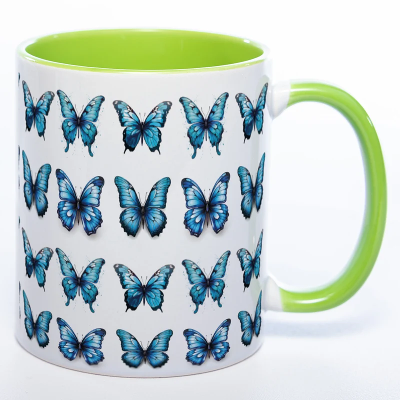 Spülmaschinenfeste Tasse mit vielen blauen Schmetterlingen Variante 2 - Kaffeetasse