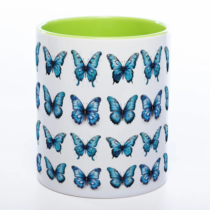 Spülmaschinenfeste Tasse mit vielen blauen Schmetterlingen Variante 2 - Kaffeetasse