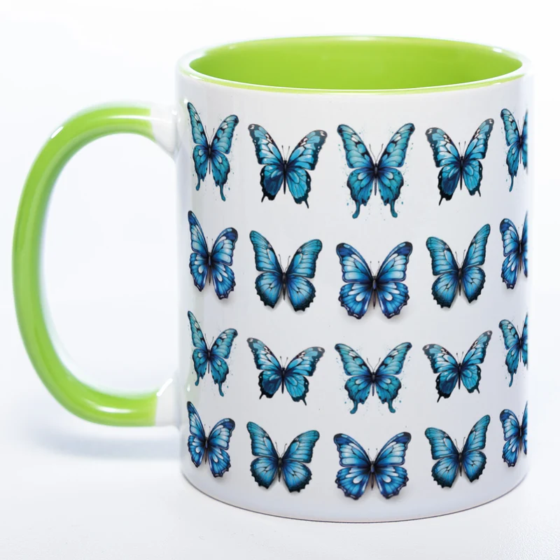 Spülmaschinenfeste Tasse mit vielen blauen Schmetterlingen Variante 2 - Kaffeetasse
