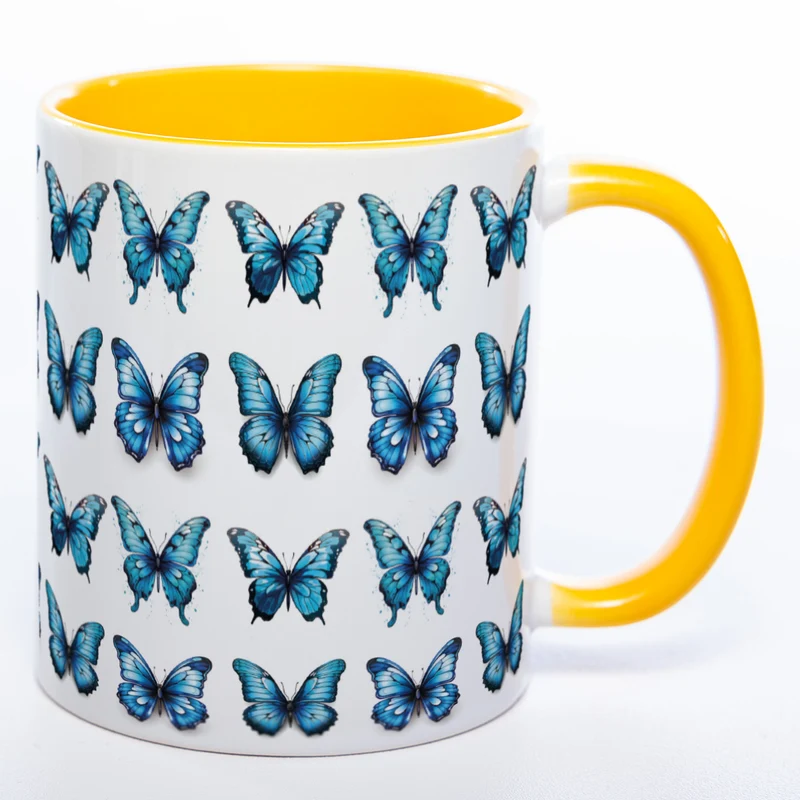 Spülmaschinenfeste Tasse mit vielen blauen Schmetterlingen Variante 2 - Kaffeetasse