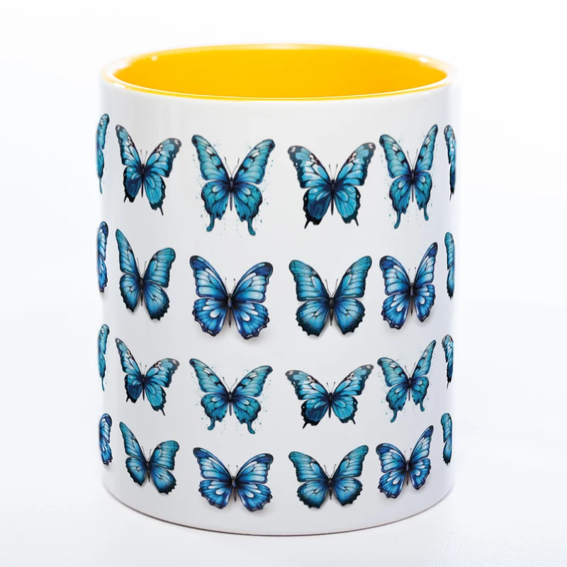 Spülmaschinenfeste Tasse mit vielen blauen Schmetterlingen Variante 2 - Kaffeetasse