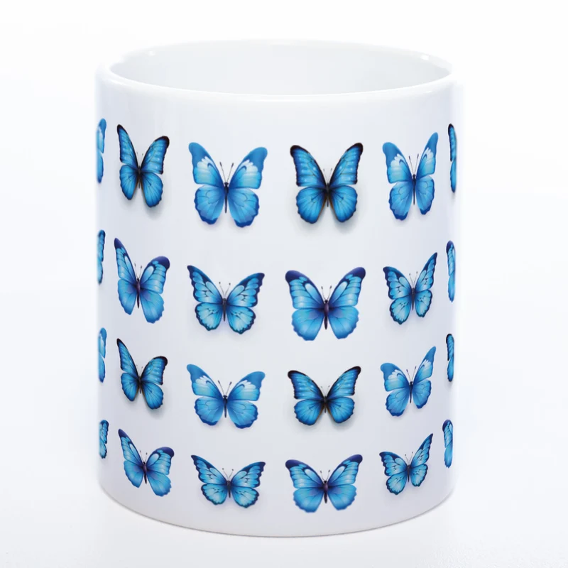 Spülmaschinenfeste Tasse mit vielen blauen Schmetterlingen - Kaffeetasse