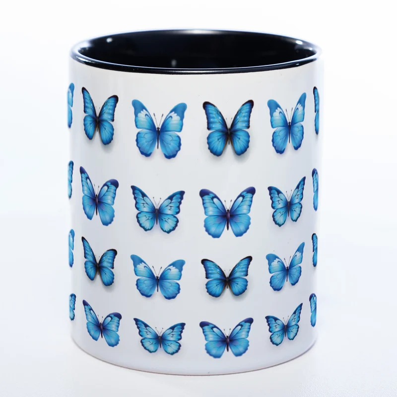 Spülmaschinenfeste Tasse mit vielen blauen Schmetterlingen - Kaffeetasse