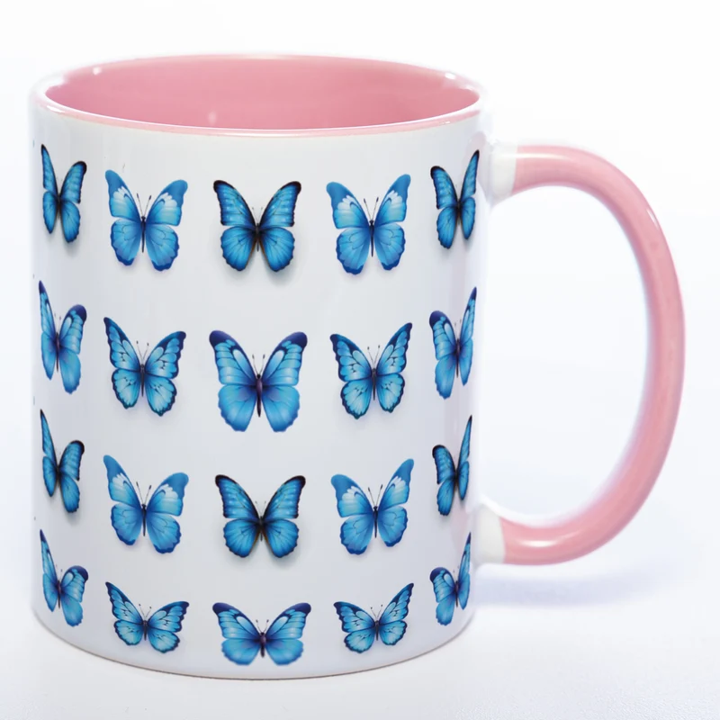 Spülmaschinenfeste Tasse mit vielen blauen Schmetterlingen - Kaffeetasse