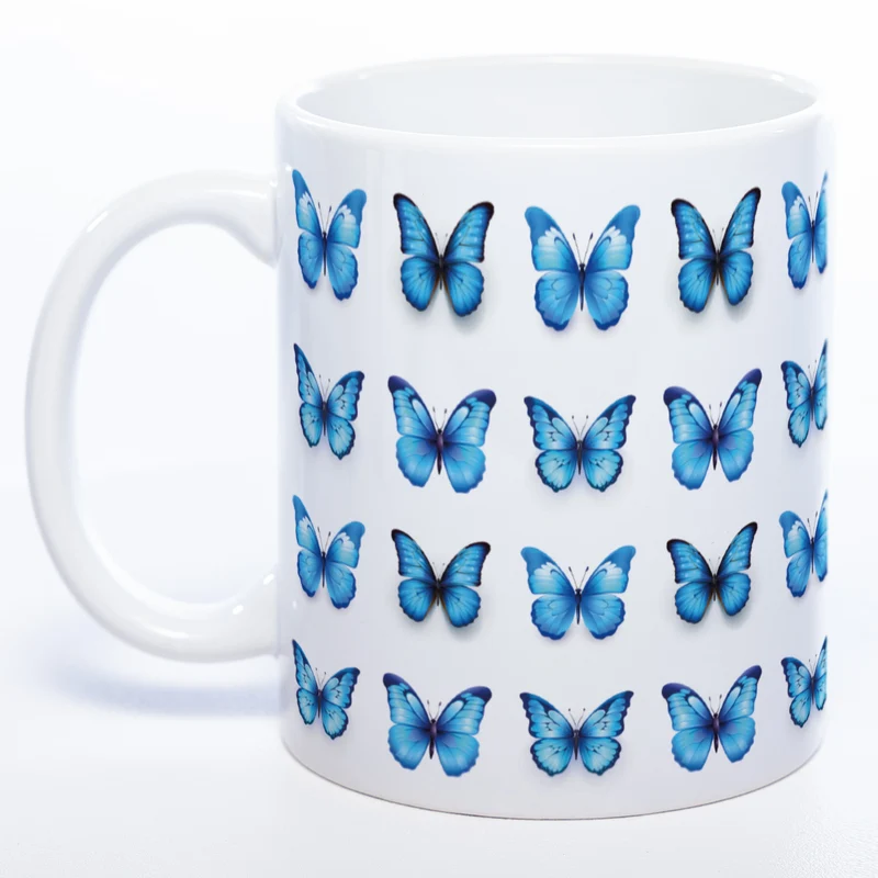 Spülmaschinenfeste Tasse mit vielen blauen Schmetterlingen - Kaffeetasse