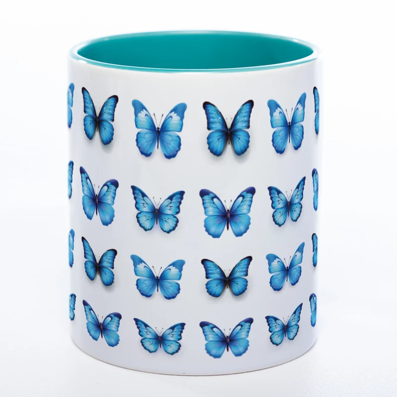 Spülmaschinenfeste Tasse mit vielen blauen Schmetterlingen - Kaffeetasse