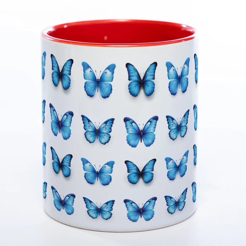 Spülmaschinenfeste Tasse mit vielen blauen Schmetterlingen - Kaffeetasse
