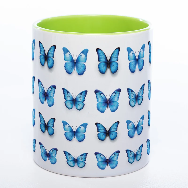 Spülmaschinenfeste Tasse mit vielen blauen Schmetterlingen - Kaffeetasse