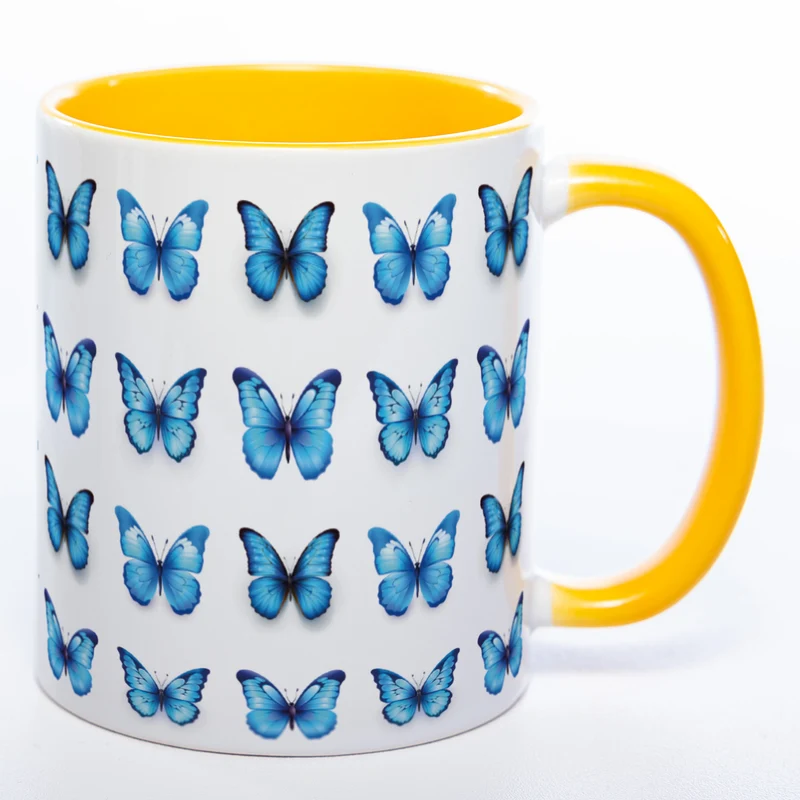 Spülmaschinenfeste Tasse mit vielen blauen Schmetterlingen - Kaffeetasse
