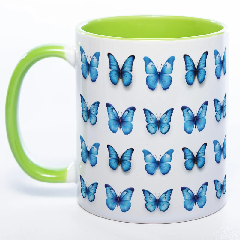 Spülmaschinenfeste Tasse mit vielen blauen Schmetterlingen - Kaffeetasse