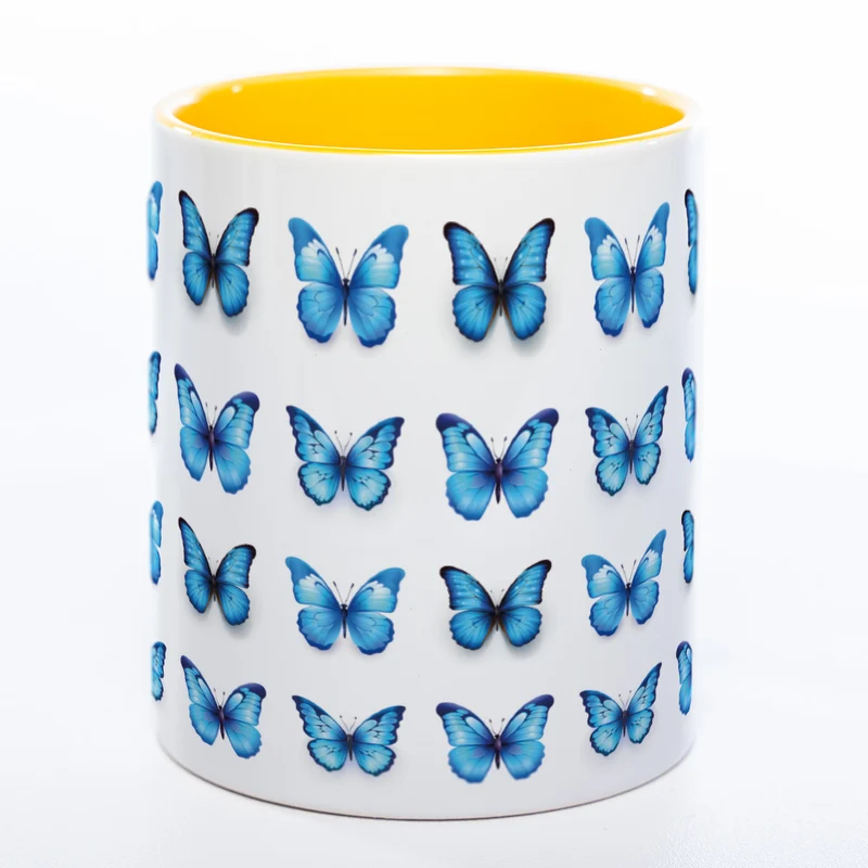 Spülmaschinenfeste Tasse mit vielen blauen Schmetterlingen - Kaffeetasse