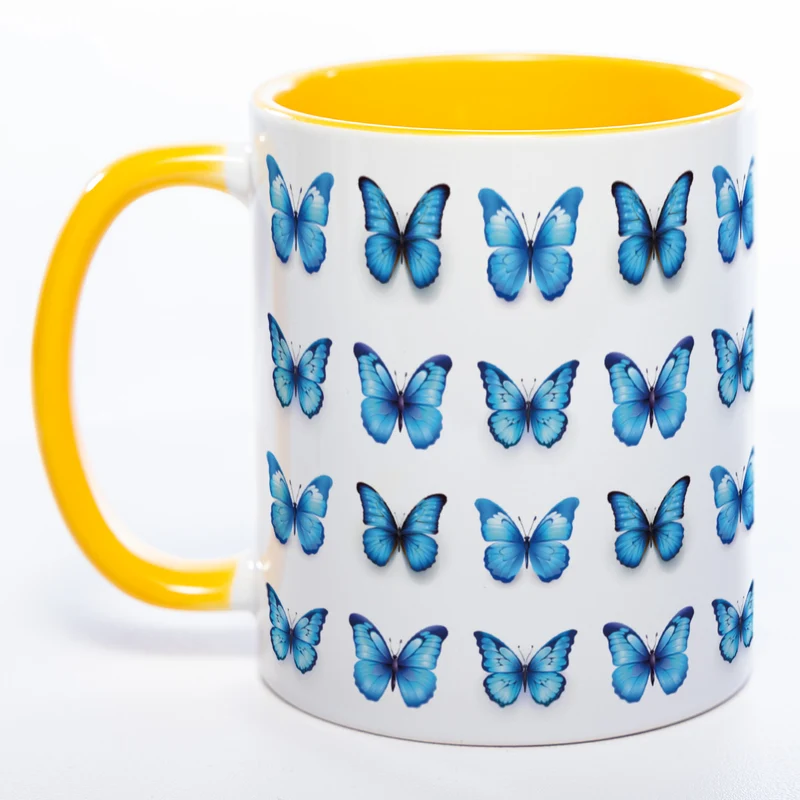 Spülmaschinenfeste Tasse mit vielen blauen Schmetterlingen - Kaffeetasse