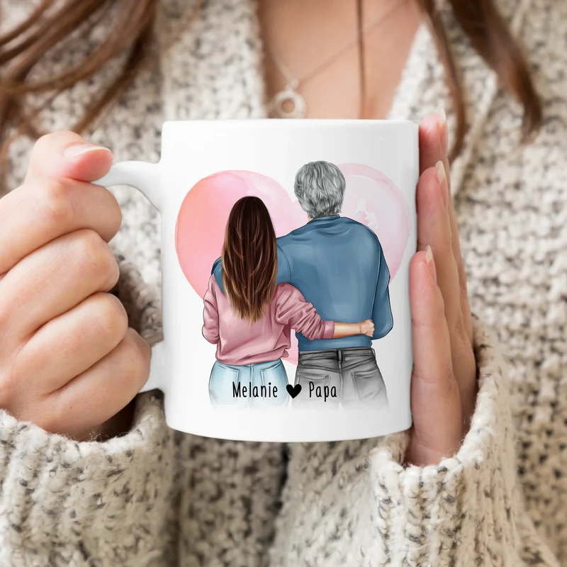 Personalisierte Tasse mit Papa + Tochter (stehend)