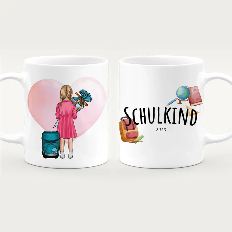 Personalisierte Tasse - Geschenk zur Einschulung (1 Mädchen)