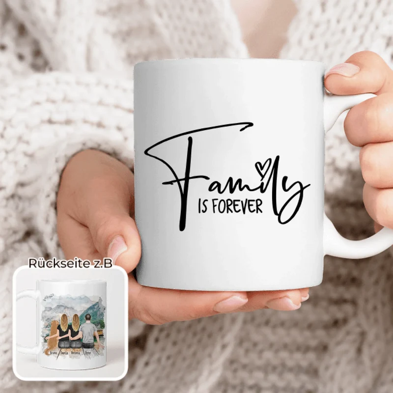 Personalisierte Tasse - 2 Frauen + 1 Mann + 1 Hund
