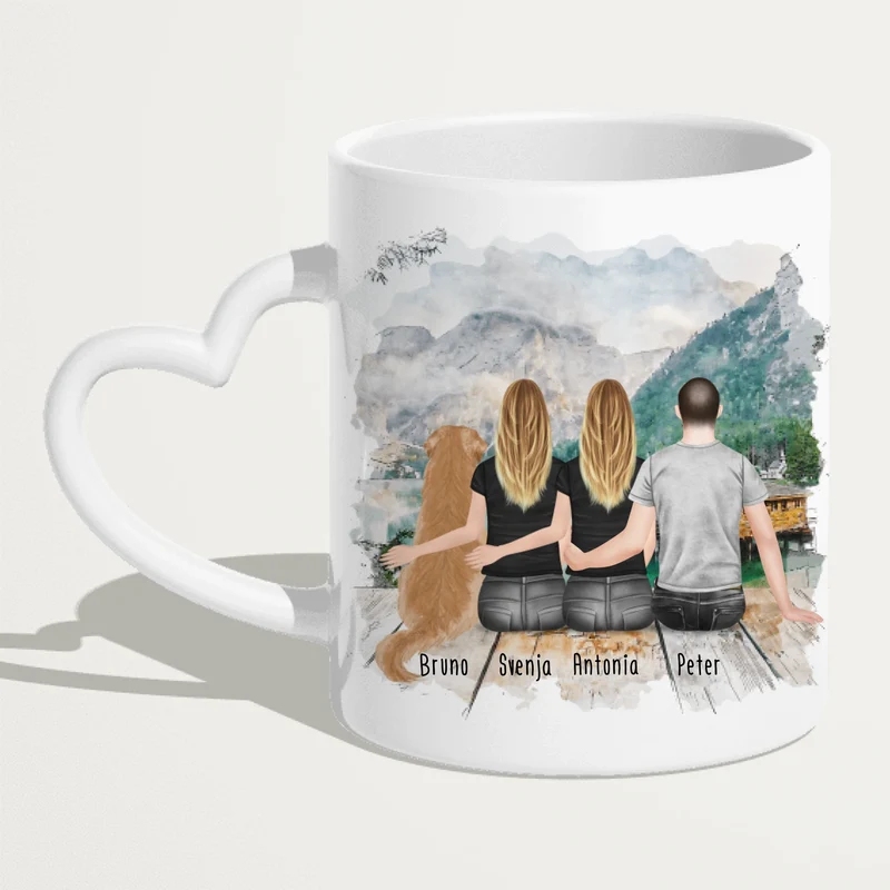 Personalisierte Tasse - 2 Frauen + 1 Mann + 1 Hund