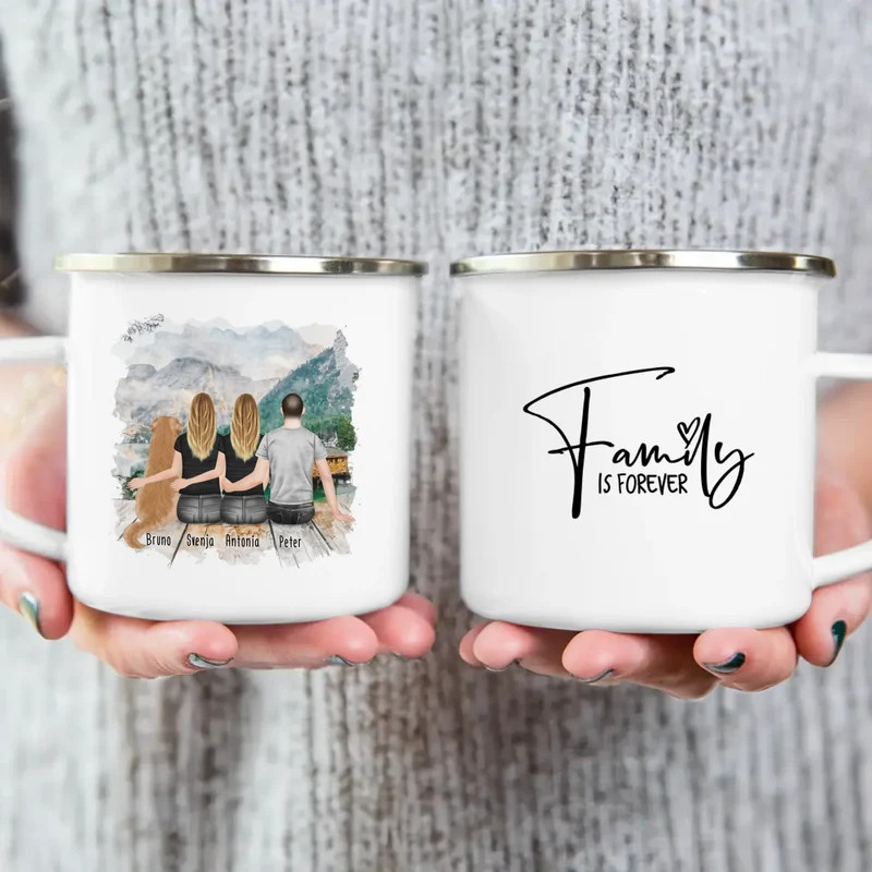 Personalisierte Tasse - 2 Frauen + 1 Mann + 1 Hund