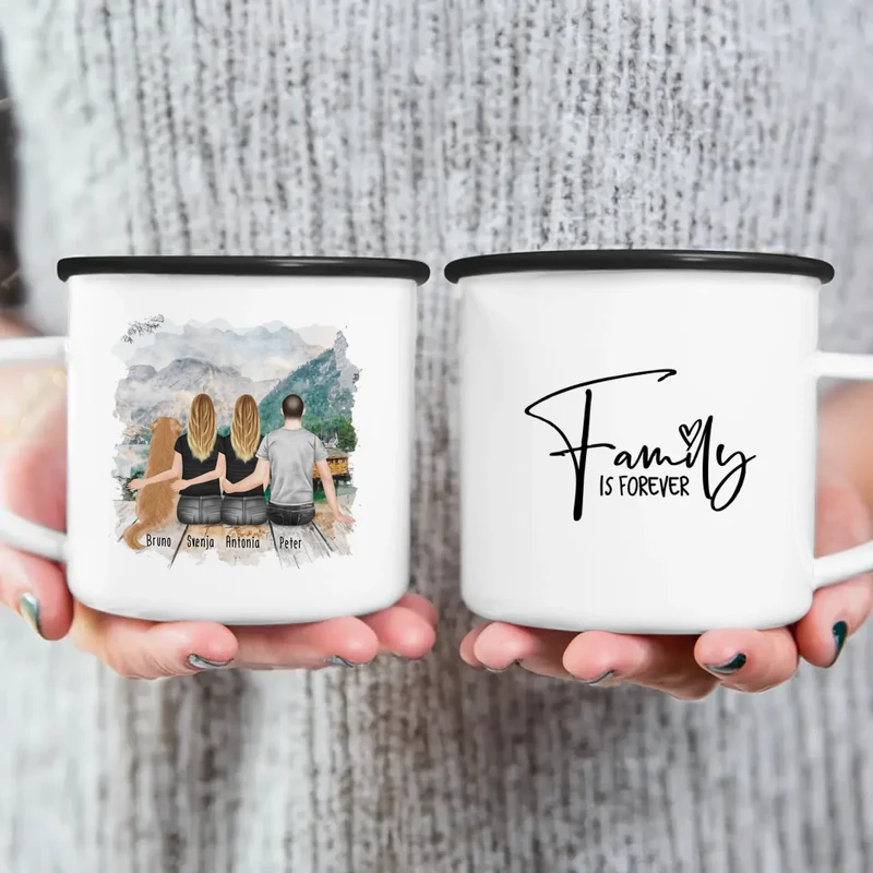Personalisierte Tasse - 2 Frauen + 1 Mann + 1 Hund