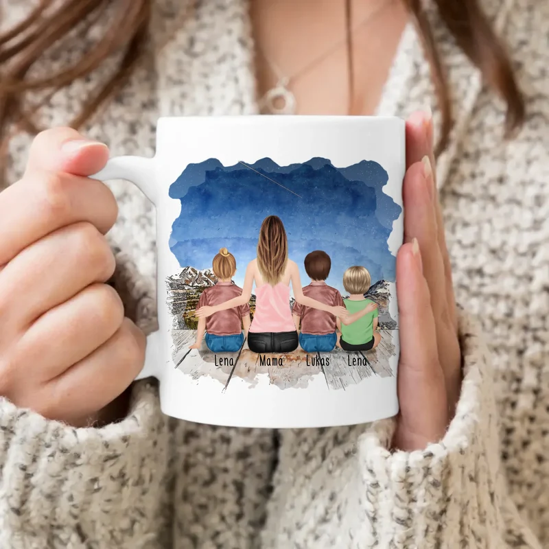 Personalisierte Tasse - 1 Frau + 2 Kinder + 1 Baby