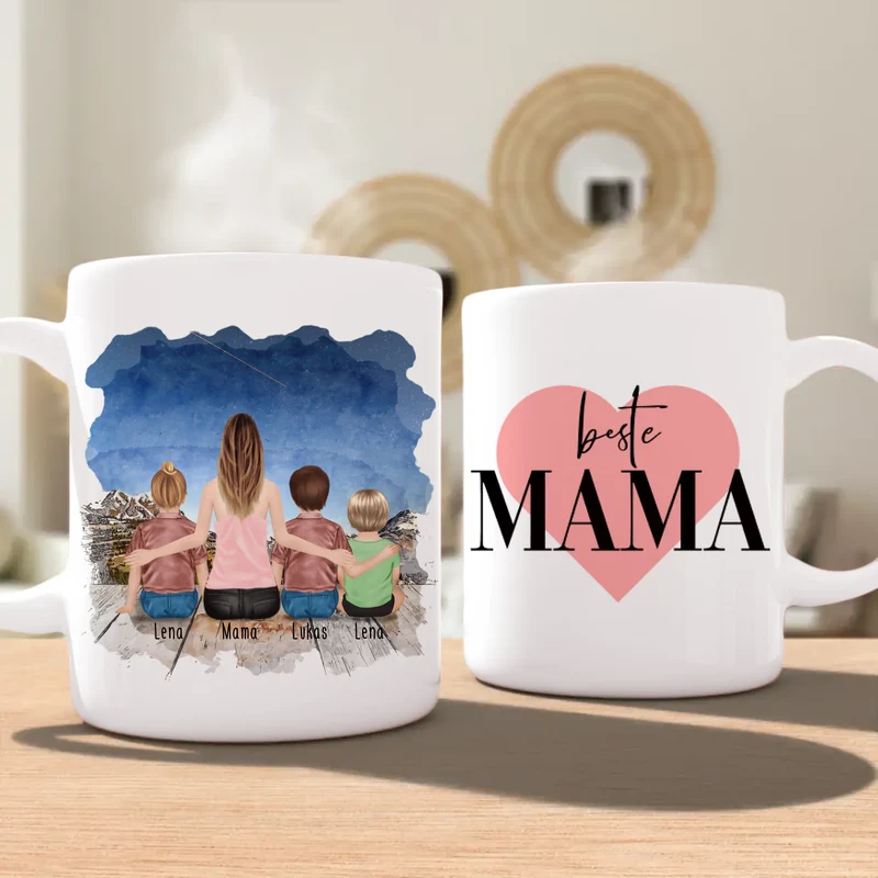 Personalisierte Tasse - 1 Frau + 2 Kinder + 1 Baby