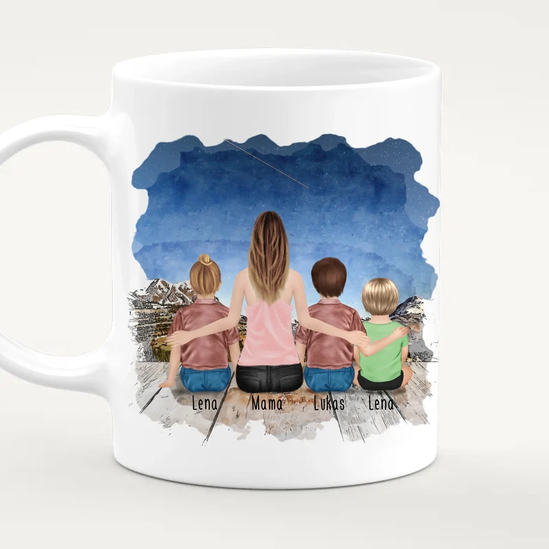 Personalisierte Tasse - 1 Frau + 2 Kinder + 1 Baby