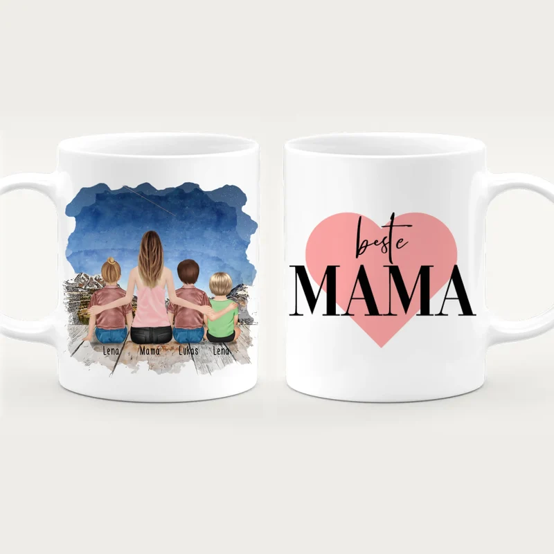Personalisierte Tasse - 1 Frau + 2 Kinder + 1 Baby