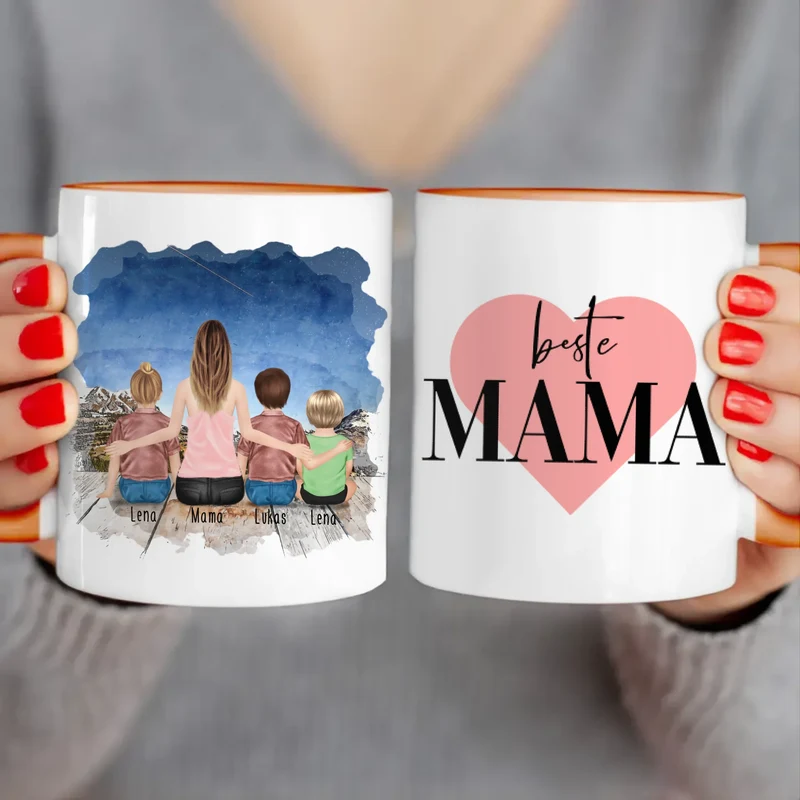 Personalisierte Tasse - 1 Frau + 2 Kinder + 1 Baby