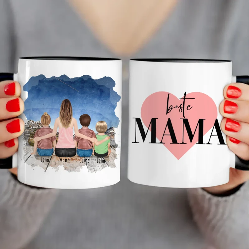 Personalisierte Tasse - 1 Frau + 2 Kinder + 1 Baby
