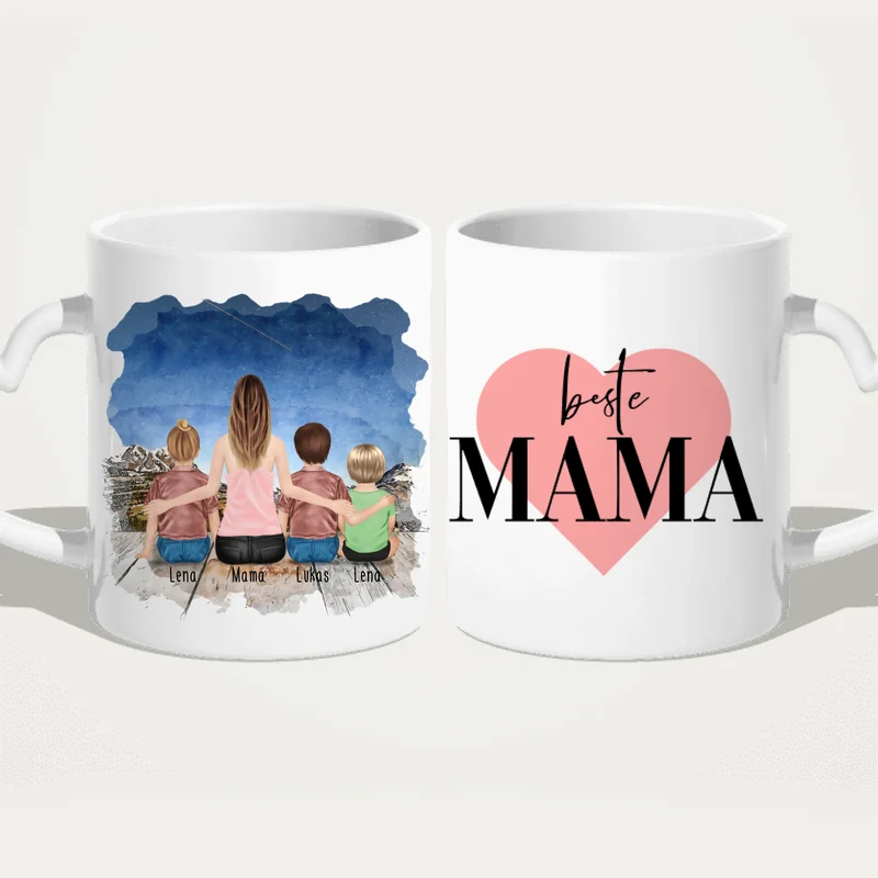 Personalisierte Tasse - 1 Frau + 2 Kinder + 1 Baby