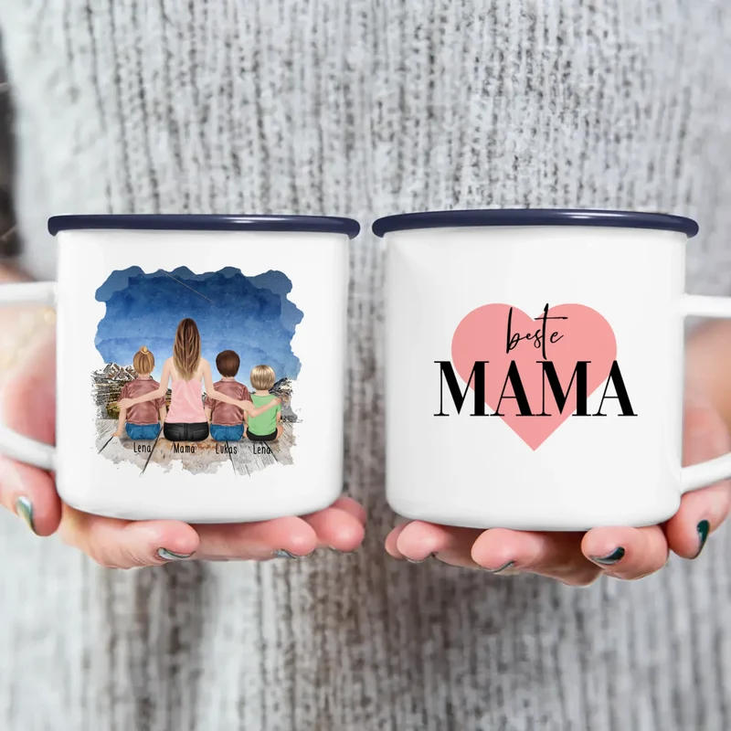 Personalisierte Tasse - 1 Frau + 2 Kinder + 1 Baby