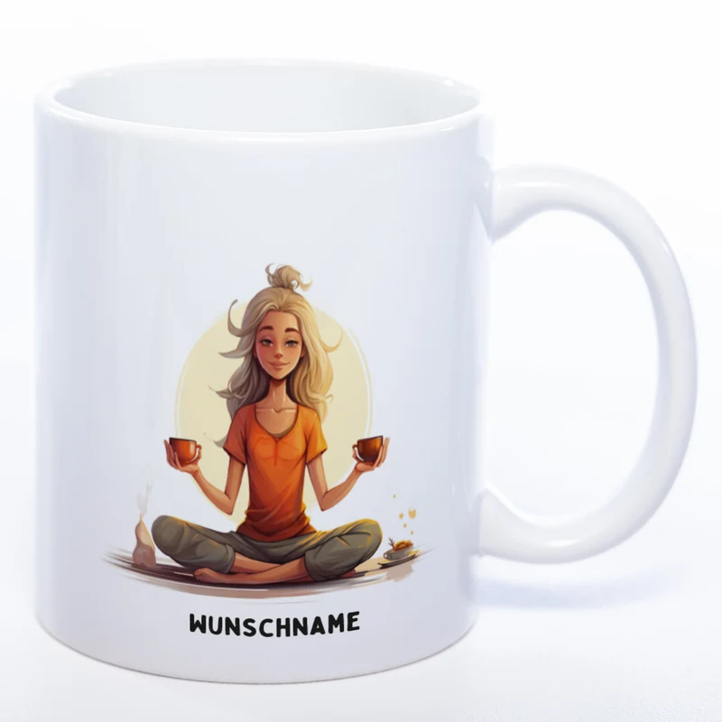 Motiv-Tasse Yogafrau Yogasonne mit Wunschnamen - Teetasse StickyWorld Exclusive spülmaschinenfest