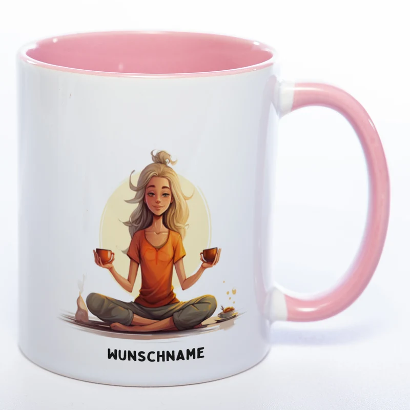 Motiv-Tasse Yogafrau Yogasonne mit Wunschnamen - Teetasse StickyWorld Exclusive spülmaschinenfest