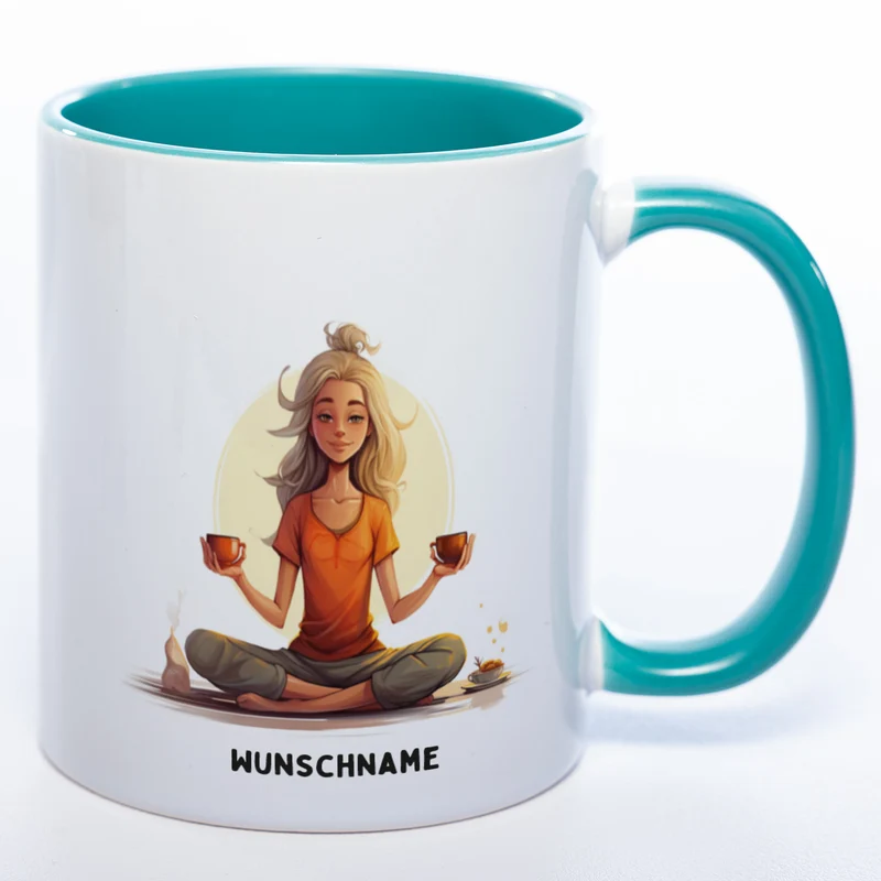 Motiv-Tasse Yogafrau Yogasonne mit Wunschnamen - Teetasse StickyWorld Exclusive spülmaschinenfest