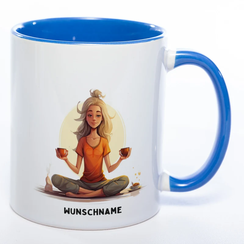 Motiv-Tasse Yogafrau Yogasonne mit Wunschnamen - Teetasse StickyWorld Exclusive spülmaschinenfest