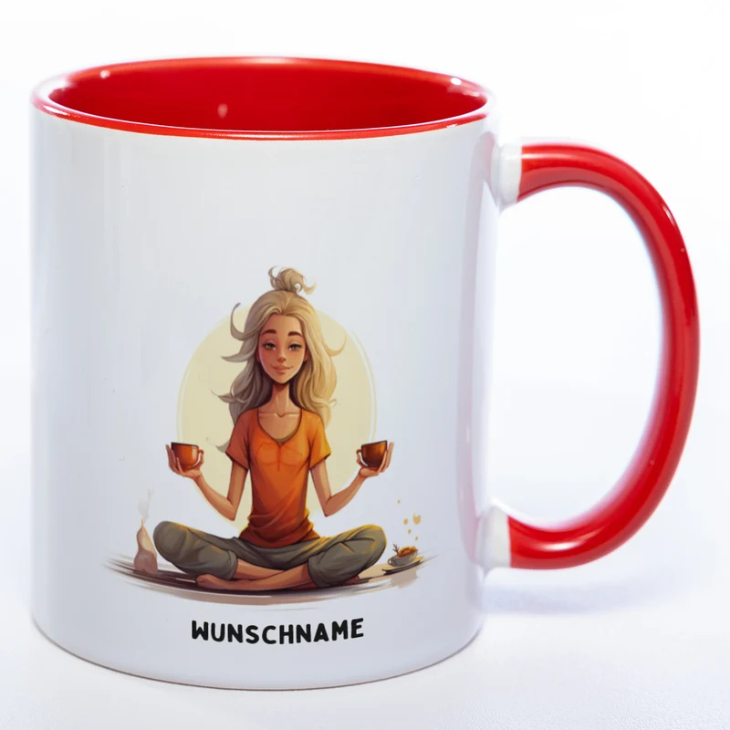 Motiv-Tasse Yogafrau Yogasonne mit Wunschnamen - Teetasse StickyWorld Exclusive spülmaschinenfest