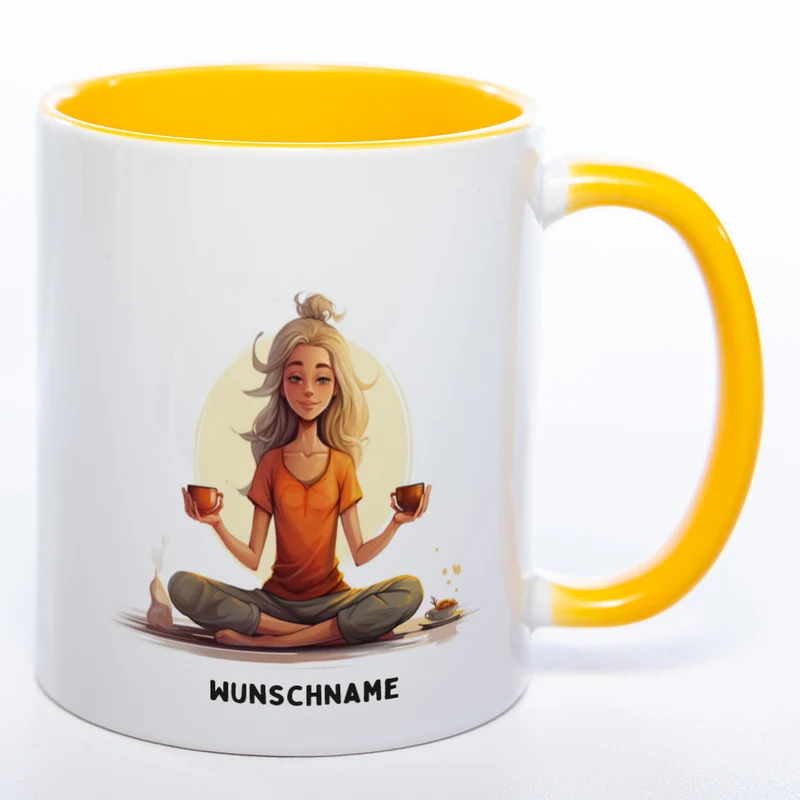 Motiv-Tasse Yogafrau Yogasonne mit Wunschnamen - Teetasse StickyWorld Exclusive spülmaschinenfest