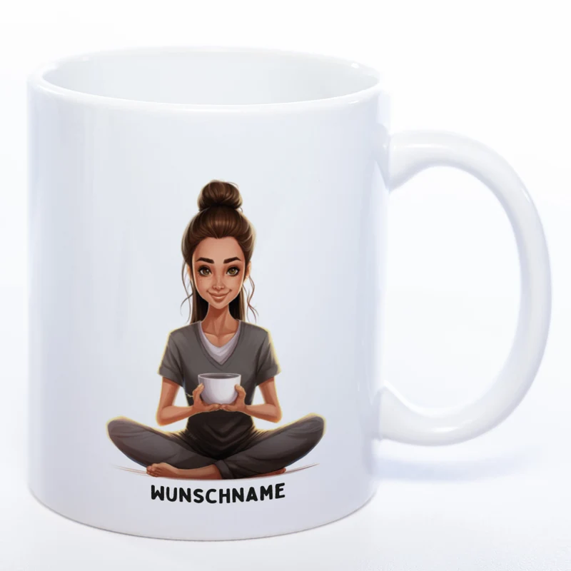 Motiv-Tasse Yogafrau mit Wunschnamen- Teetasse StickyWorld Exclusive spülmaschinenfest