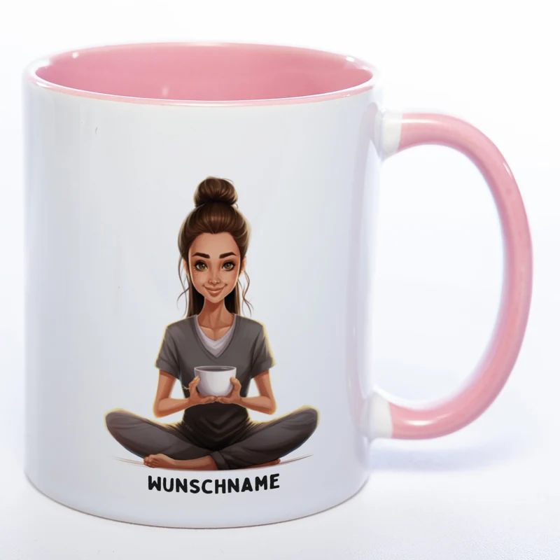 Motiv-Tasse Yogafrau mit Wunschnamen- Teetasse StickyWorld Exclusive spülmaschinenfest