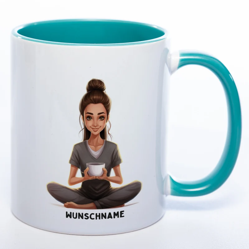 Motiv-Tasse Yogafrau mit Wunschnamen- Teetasse StickyWorld Exclusive spülmaschinenfest