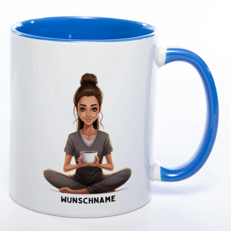 Motiv-Tasse Yogafrau mit Wunschnamen- Teetasse StickyWorld Exclusive spülmaschinenfest