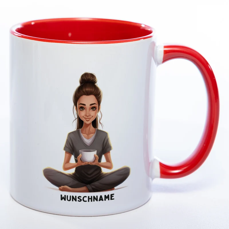 Motiv-Tasse Yogafrau mit Wunschnamen- Teetasse StickyWorld Exclusive spülmaschinenfest
