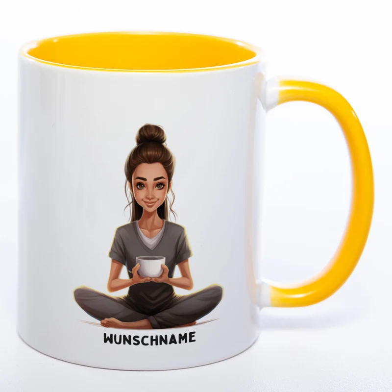 Motiv-Tasse Yogafrau mit Wunschnamen- Teetasse StickyWorld Exclusive spülmaschinenfest