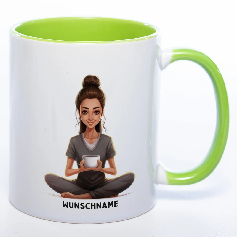 Motiv-Tasse Yogafrau mit Wunschnamen- Teetasse StickyWorld Exclusive spülmaschinenfest