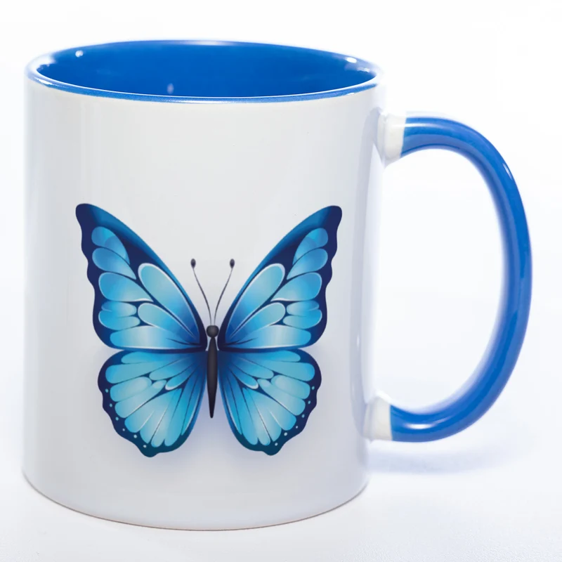 Spülmaschinenfeste Tasse mit blauem Schmetterling Motiv 2 - Kaffeetasse