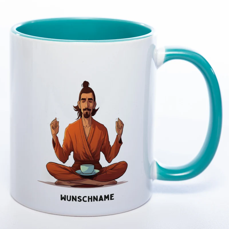 Motiv-Tasse Yogamann mit Wunschnamen - Teetasse StickyWorld Exclusive spülmaschinenfest