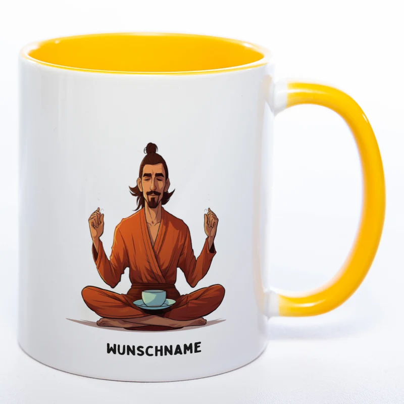 Motiv-Tasse Yogamann mit Wunschnamen - Teetasse StickyWorld Exclusive spülmaschinenfest